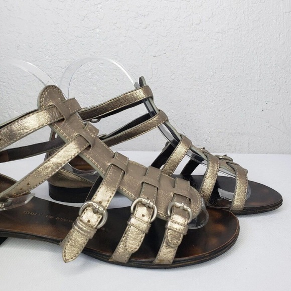 Giuseppe Zanotti Gladiators Gold Leather Flat Sandals Ankle Buckle - Picture 3 of 11